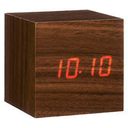 Gingko Click Clock Cube LED Alarm Clock Walnut Red
